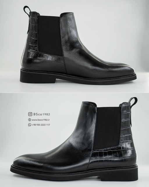 Model B500 – Chelsea Boots made of natural suede leather and Croco-embossed Leather, EPR Sole, Button Closure