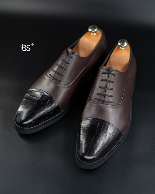 Classic Men's Shoes Model: 947 Oxford – Polished and Croco Genuine Leather EPR Sole