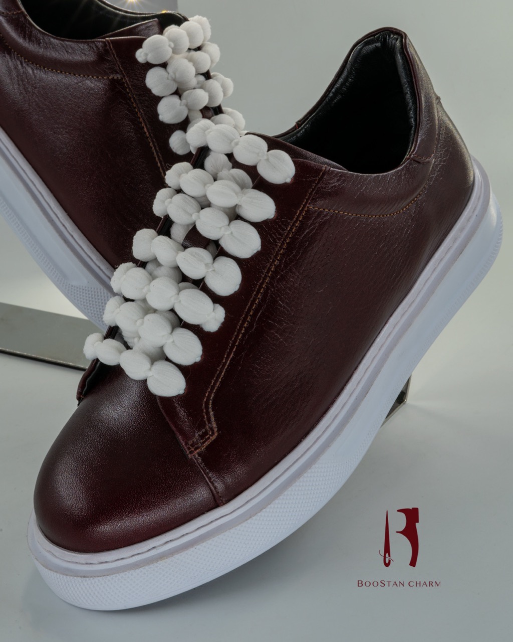 Women's Sneakers Shoes, Code: 0087 genuine leather Slides  White RUBBER Sole
