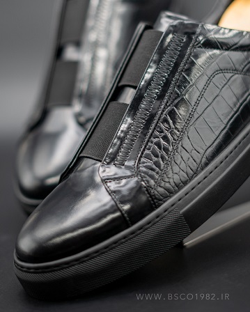 Men's Vans, Code: 090 Black Croco-Embossed Shabrō Genuine Leather Black RUBBER Sole