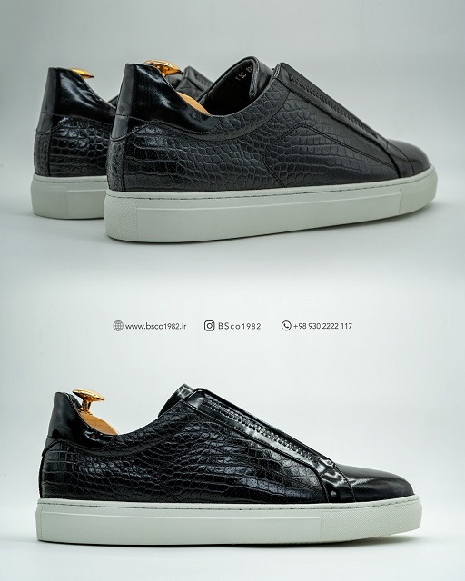Model 090 – Men's Vans -  made of Brushed Genuine Leather with Croco-embossed Side Panels
