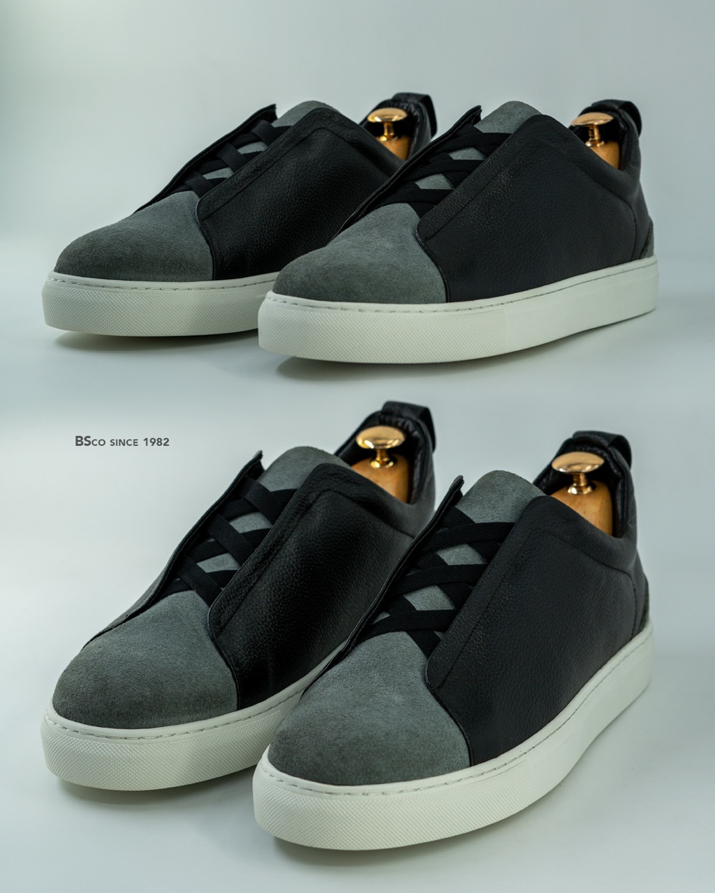  Model 088 – Men's Vans  - made of split and Floater Genuine Leather, Grey Suede Heel Panel, White Rubber Sole