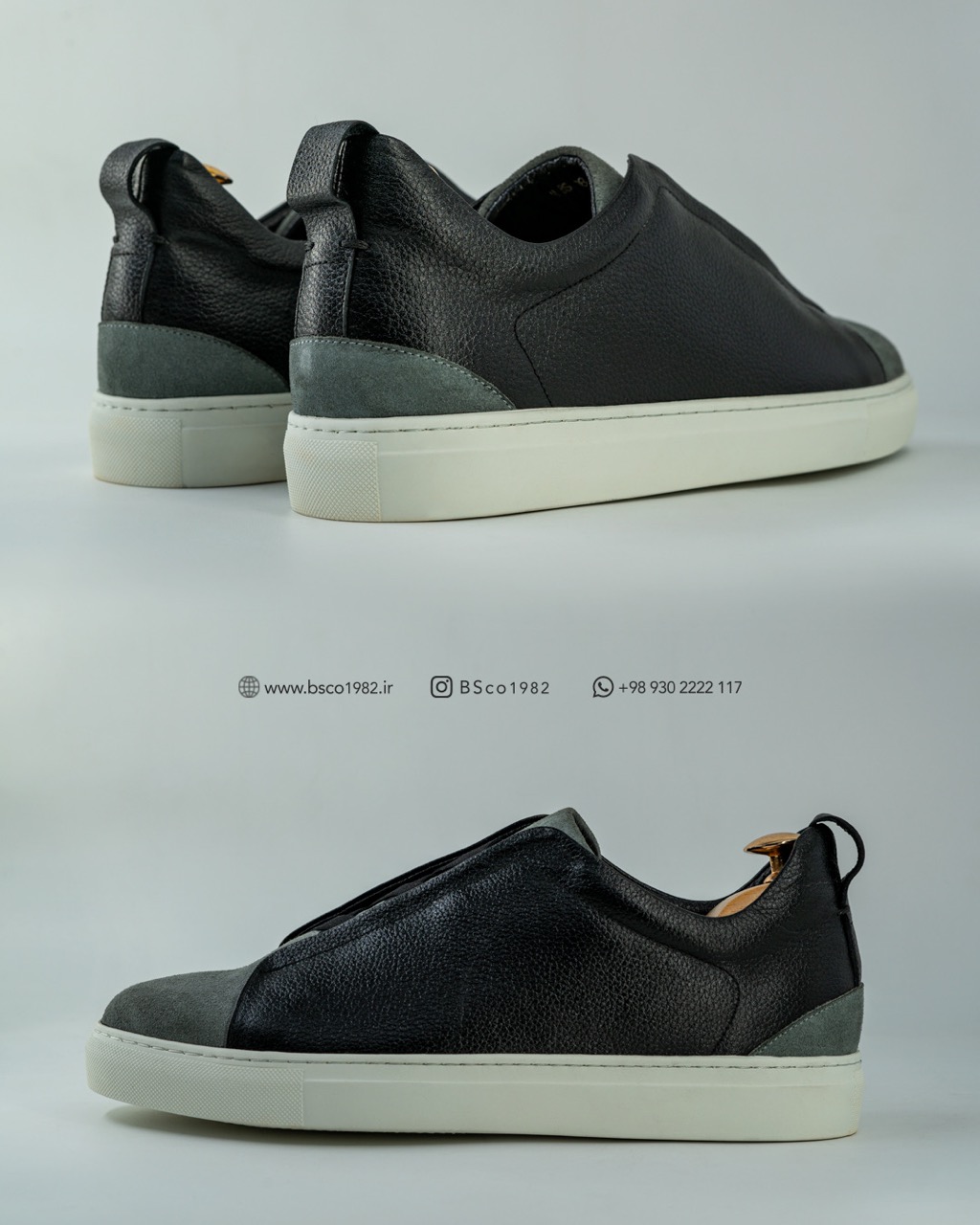  Model 088 – Men's Vans  - made of split and Floater Genuine Leather, Grey Suede Heel Panel, White Rubber Sole